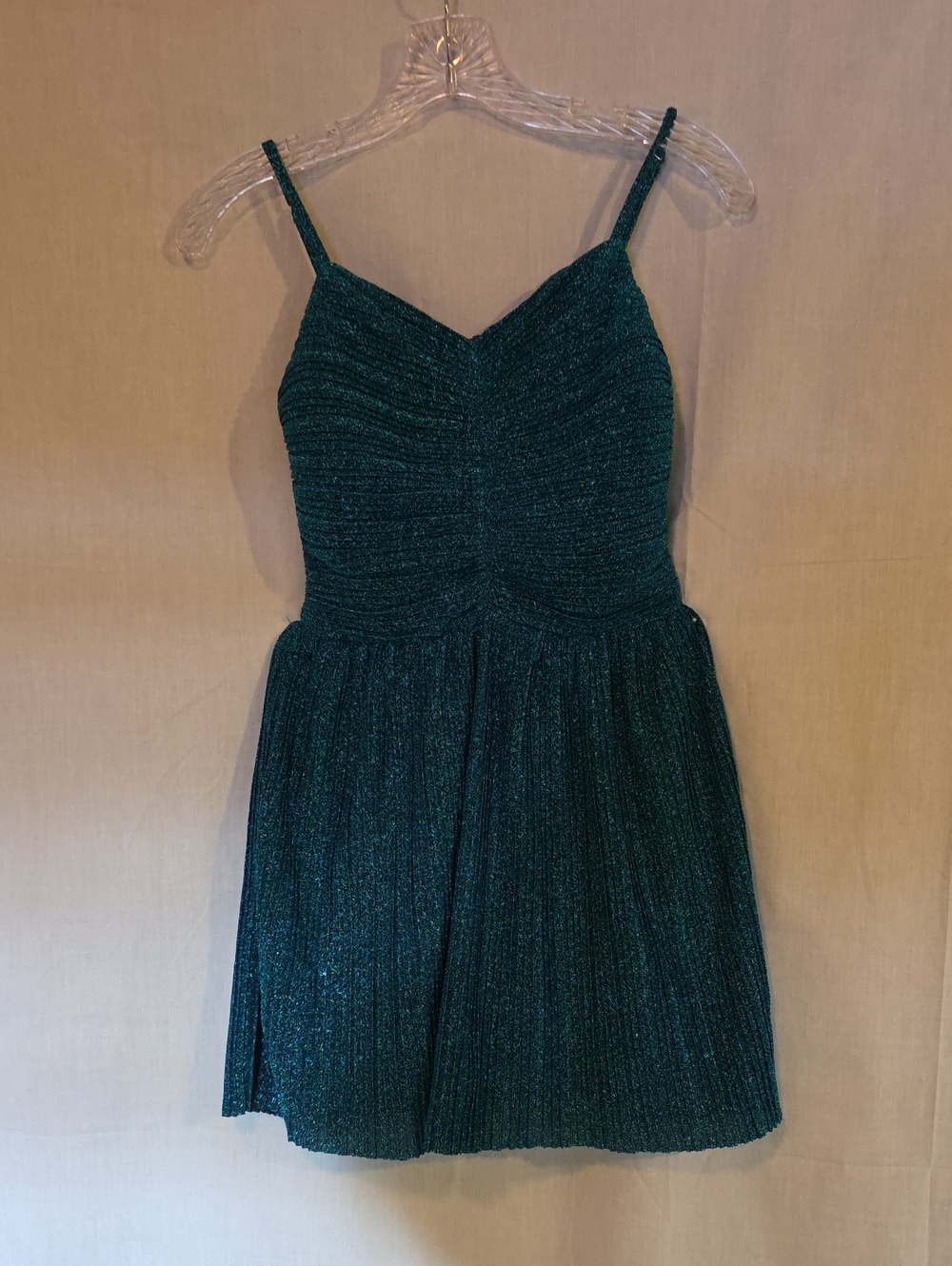 Katie J NYC Emerald Sparkle Spaghetti Strap Mini Dress For Girl XL